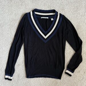 Scotch & Soda Black V-Neck Sweater with Blue and White Accents